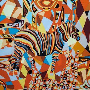 NWT Modern Abstract African Animals Elephant Cheetah Designer Scarf-Silk-35x35